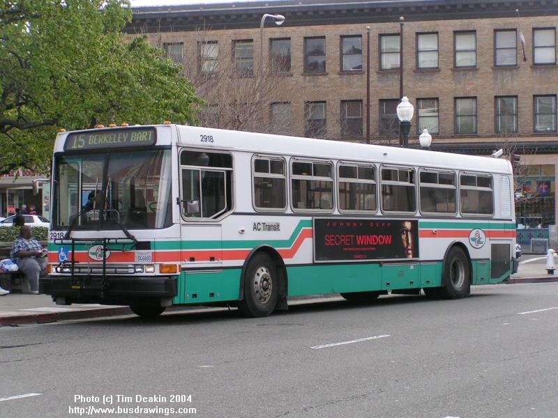 #2918 is seen in Downtown Oakland working as a route 15 Berkeley Bart in th...